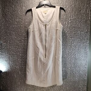 Michael Kors Shift Dress Size 8 Linen White Sleeveless Front Zipper Lined READ